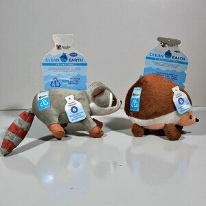 SPUNKY PUP Clean Earth Hedgehog and Raccoon Stuffed Dog Toys Squeaks Floats ECO